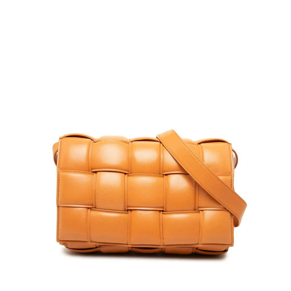Bottega Veneta Nappa Intrecciato Padded Cassette Crossbody Orange Leather Good - Front View