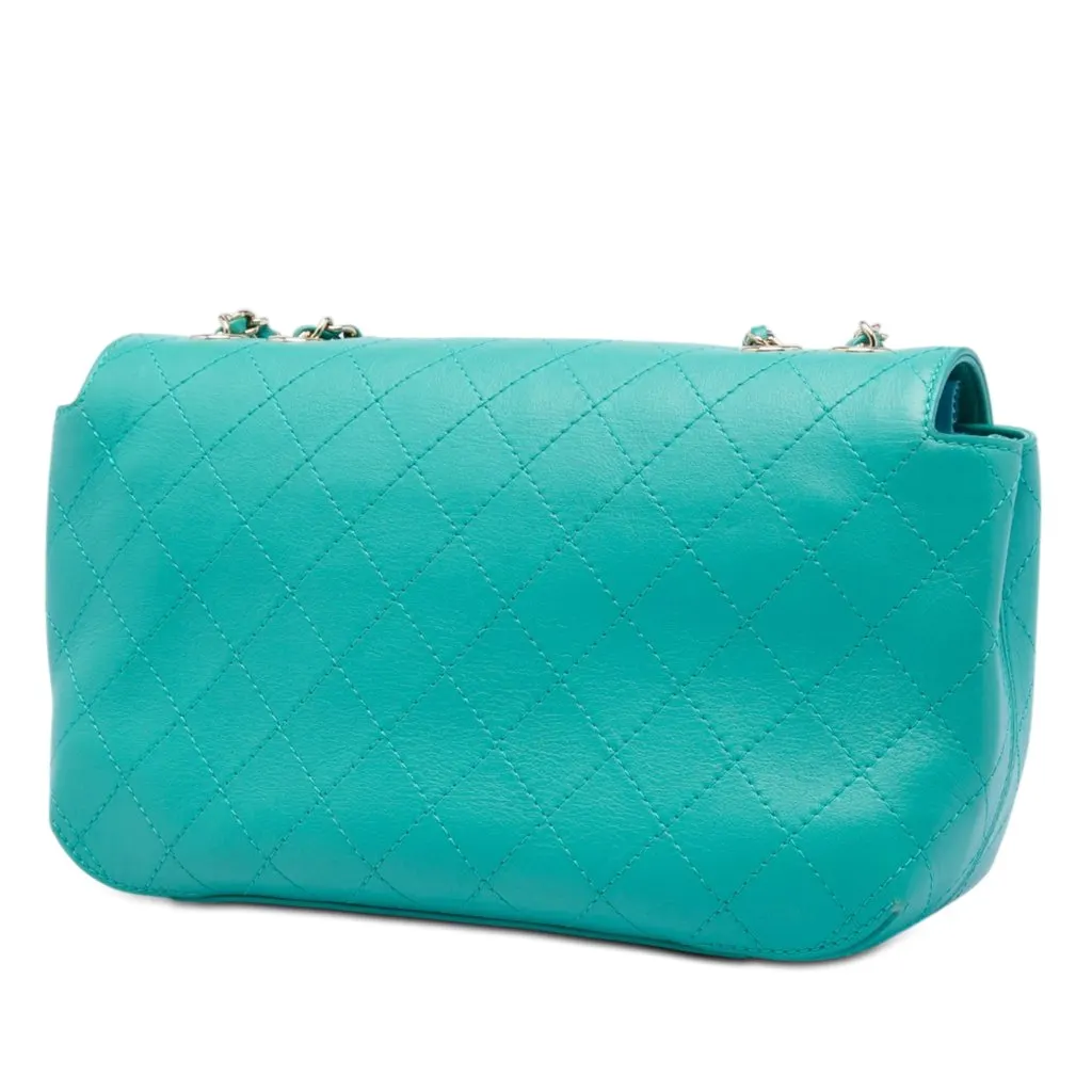 Chanel Medium Stitched Calfskin Covered CC Flap Blue Leather Very good - Back View