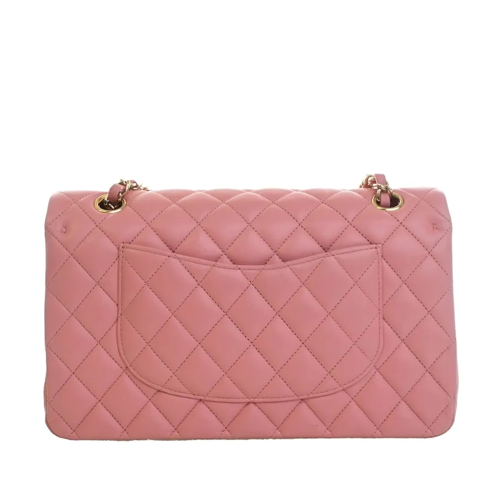 Chanel Medium Classic Lambskin Double Flap Pink Leather Very good - Back View