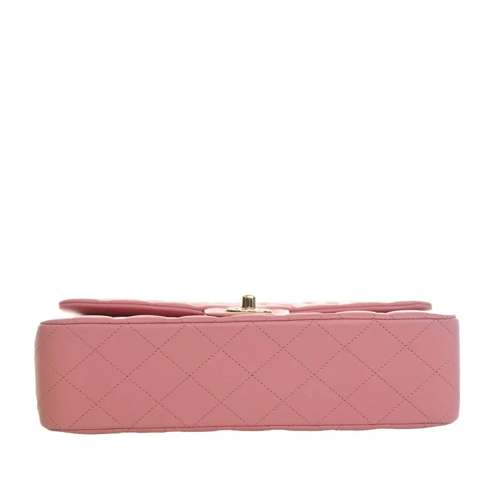 Chanel Medium Classic Lambskin Double Flap Pink Leather Very good - Inside View