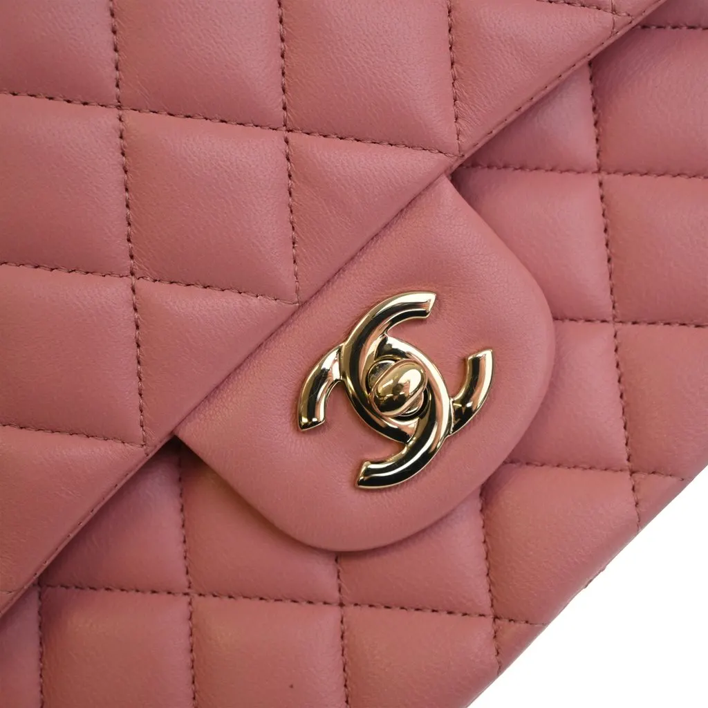 Chanel Medium Classic Lambskin Double Flap Pink Leather Very good - Box View