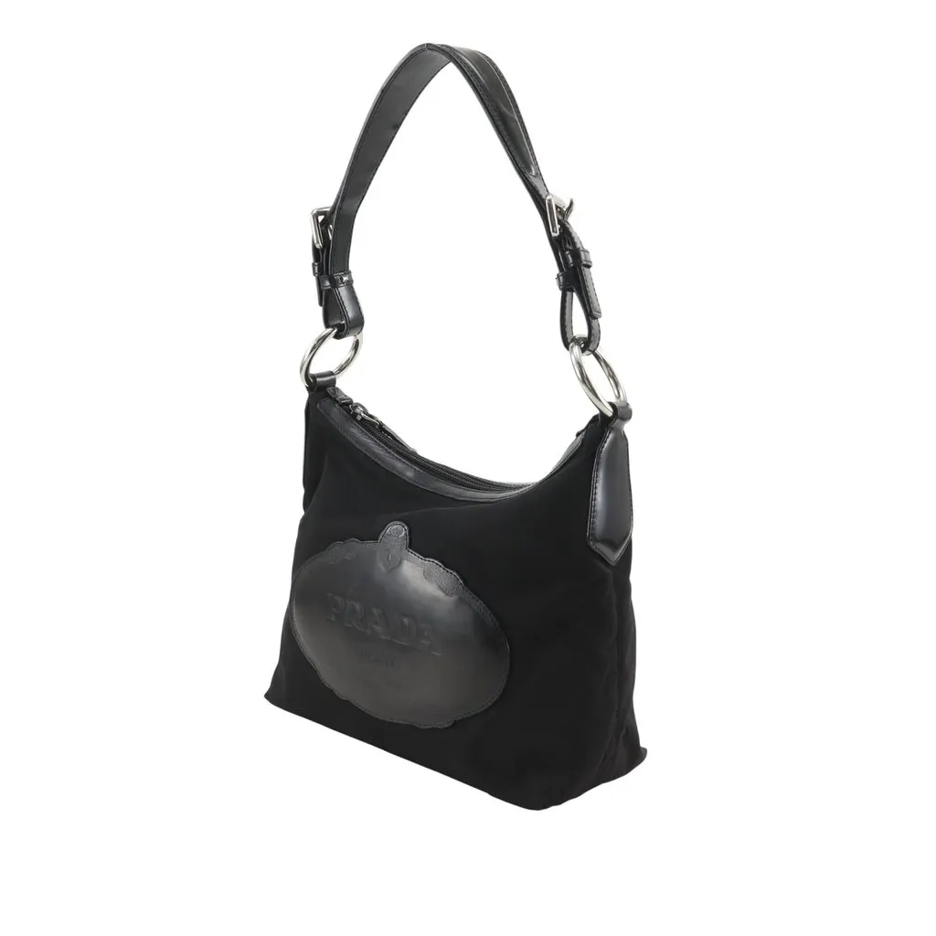 Prada Canapa Logo Tessuto Shoulder Bag Black Very good - Front View