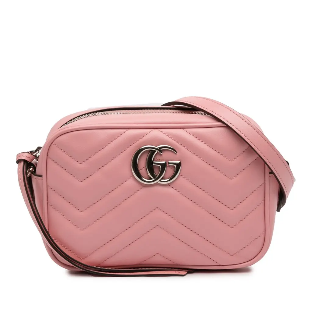 Gucci Mini GG Marmont Matelasse Leather Crossbody Pink Leather Good - Front View