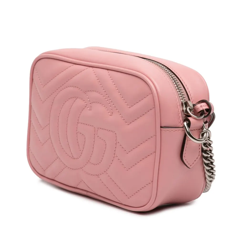 Gucci Mini GG Marmont Matelasse Leather Crossbody Pink Leather Good - Back View