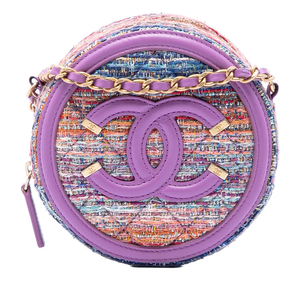 Chanel Tweed CC Filigree Round Crossbody Purple Tweed Very good - Front View