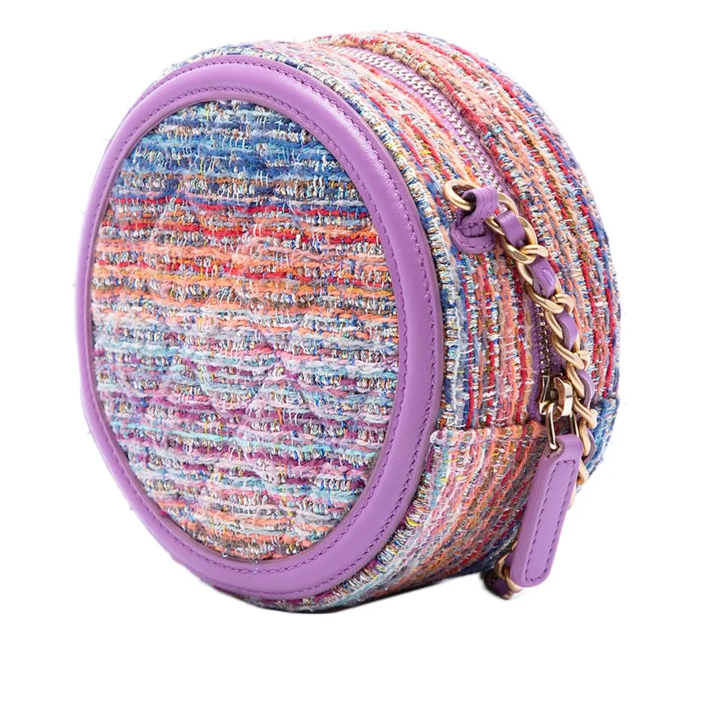 Chanel Tweed CC Filigree Round Crossbody Purple Tweed Very good - Back View