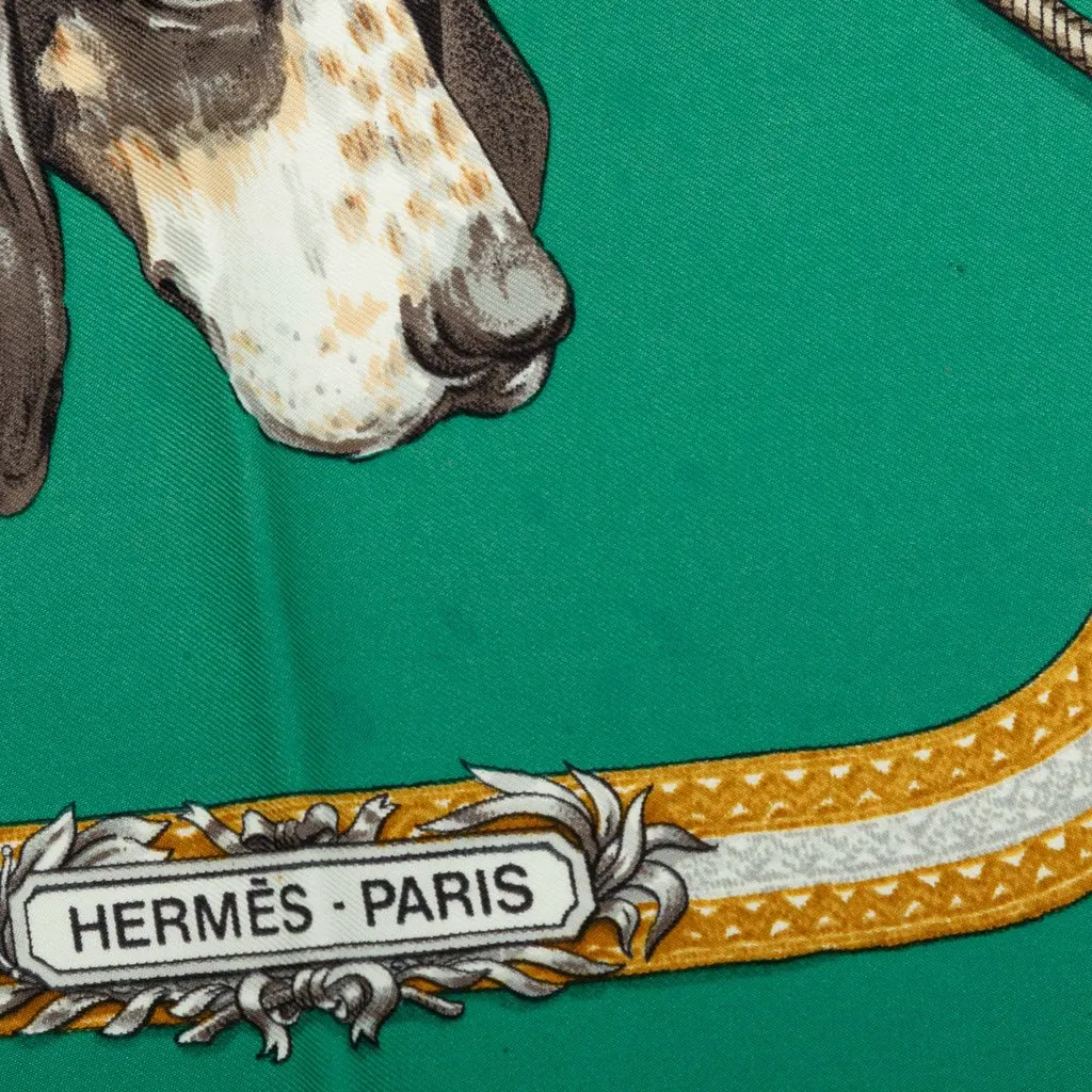 Hermès Le Laisser Courre Silk Scarf 90 Green Very good - Inside View