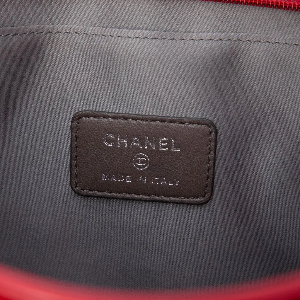 Chanel Quilted Patent Embossed Lucky Symbols Pochette Red Leather Good - Box View
