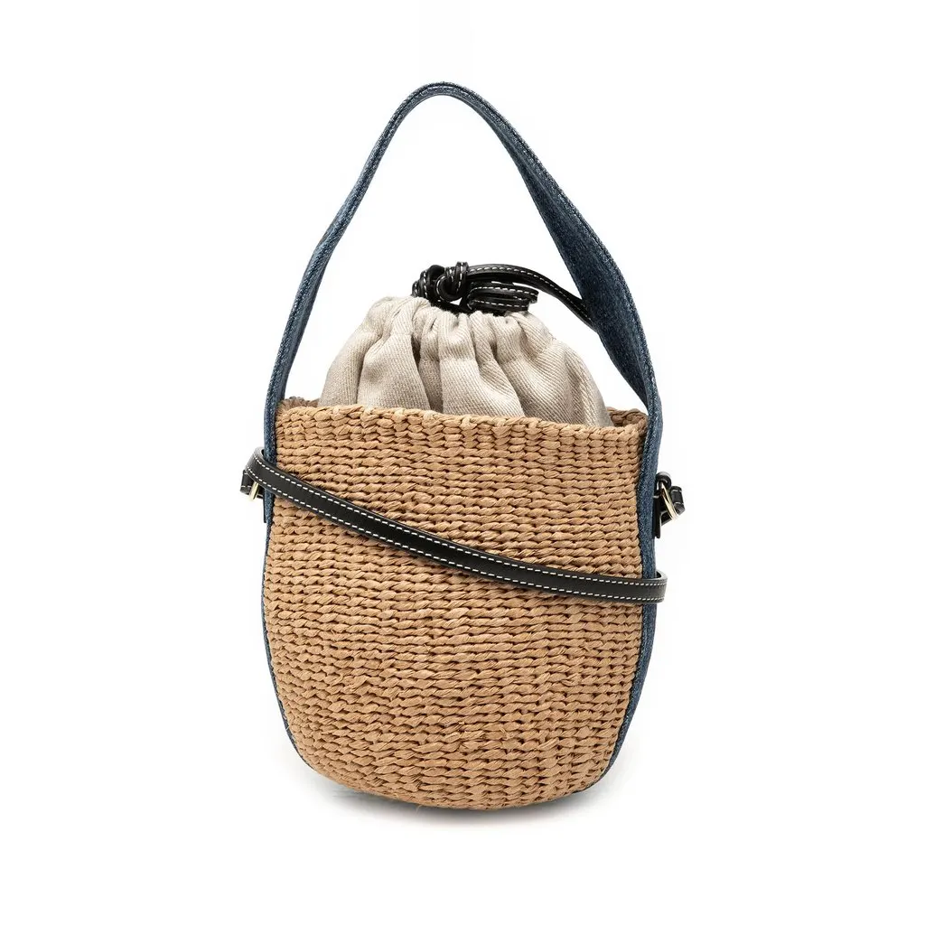 Chloé Small Raffia Woody Basket Bucket Bag Beige Very good - Front View