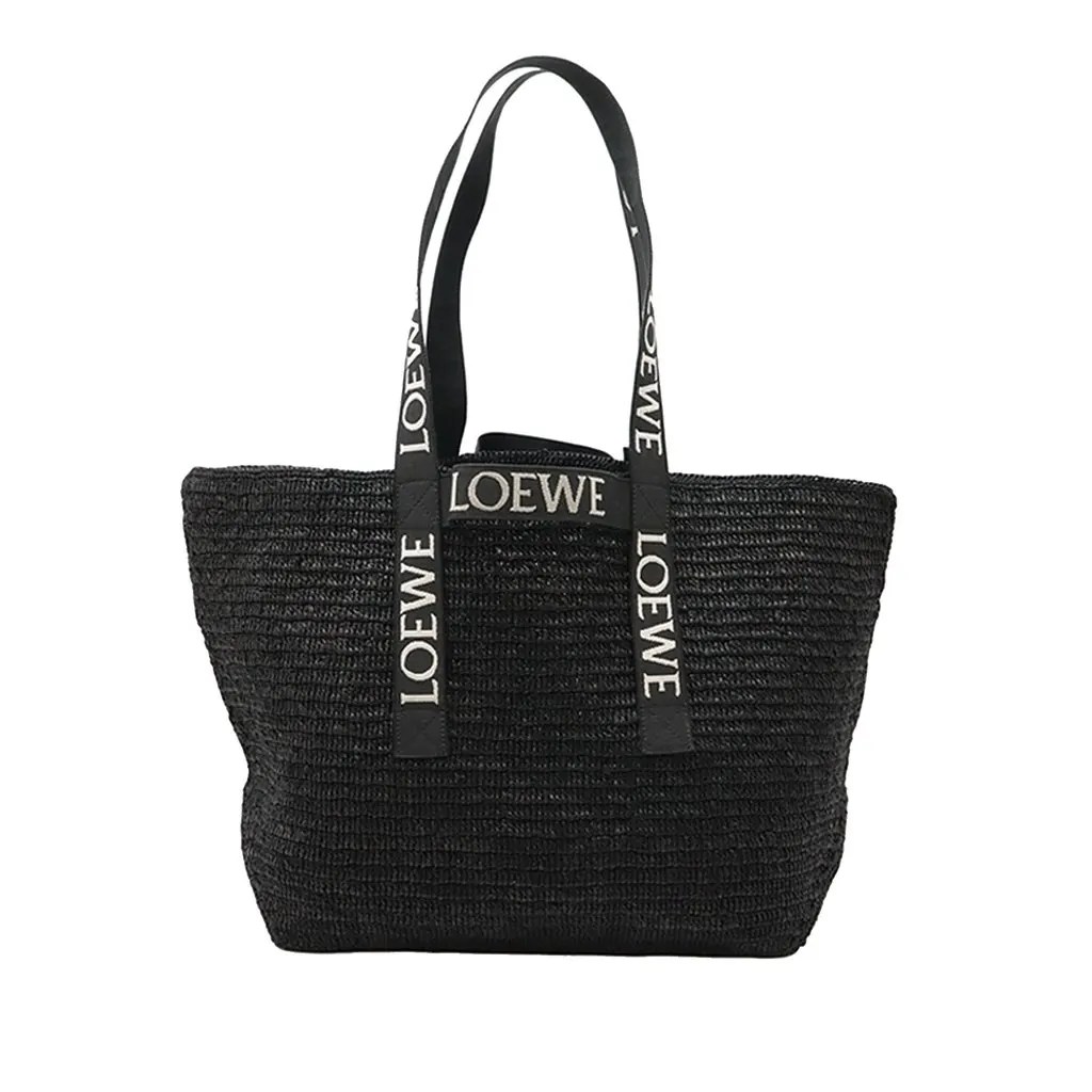 LOEWE Raffia Fold Shopper Tote Black Very good - Front View