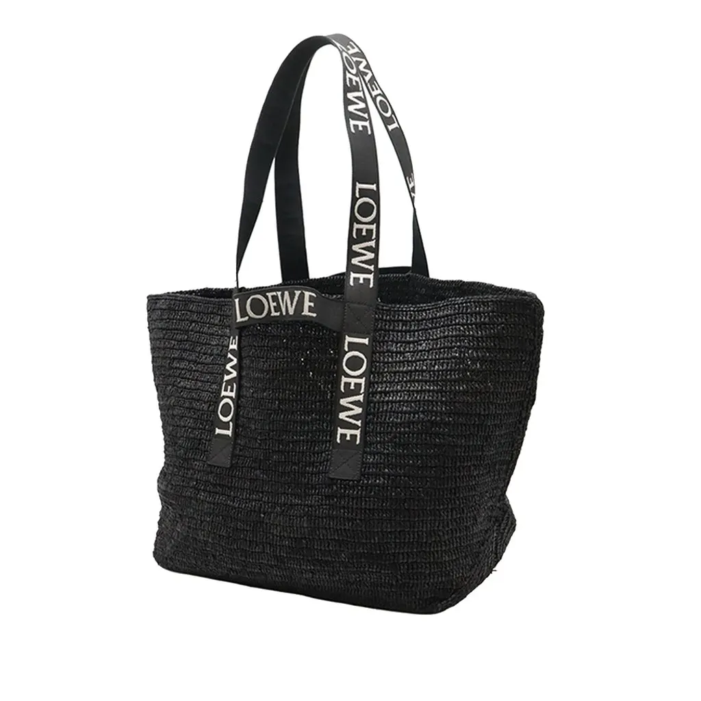 LOEWE Raffia Fold Shopper Tote Black Very good - Back View