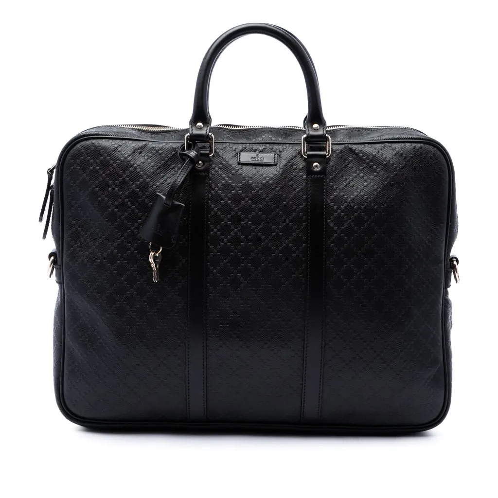 Gucci Diamante Calfskin Business Bag Black Leather Good - Front View