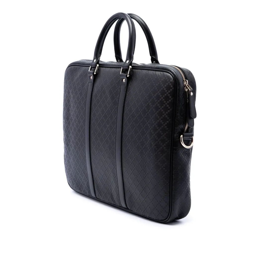 Gucci Diamante Calfskin Business Bag Black Leather Good - Back View
