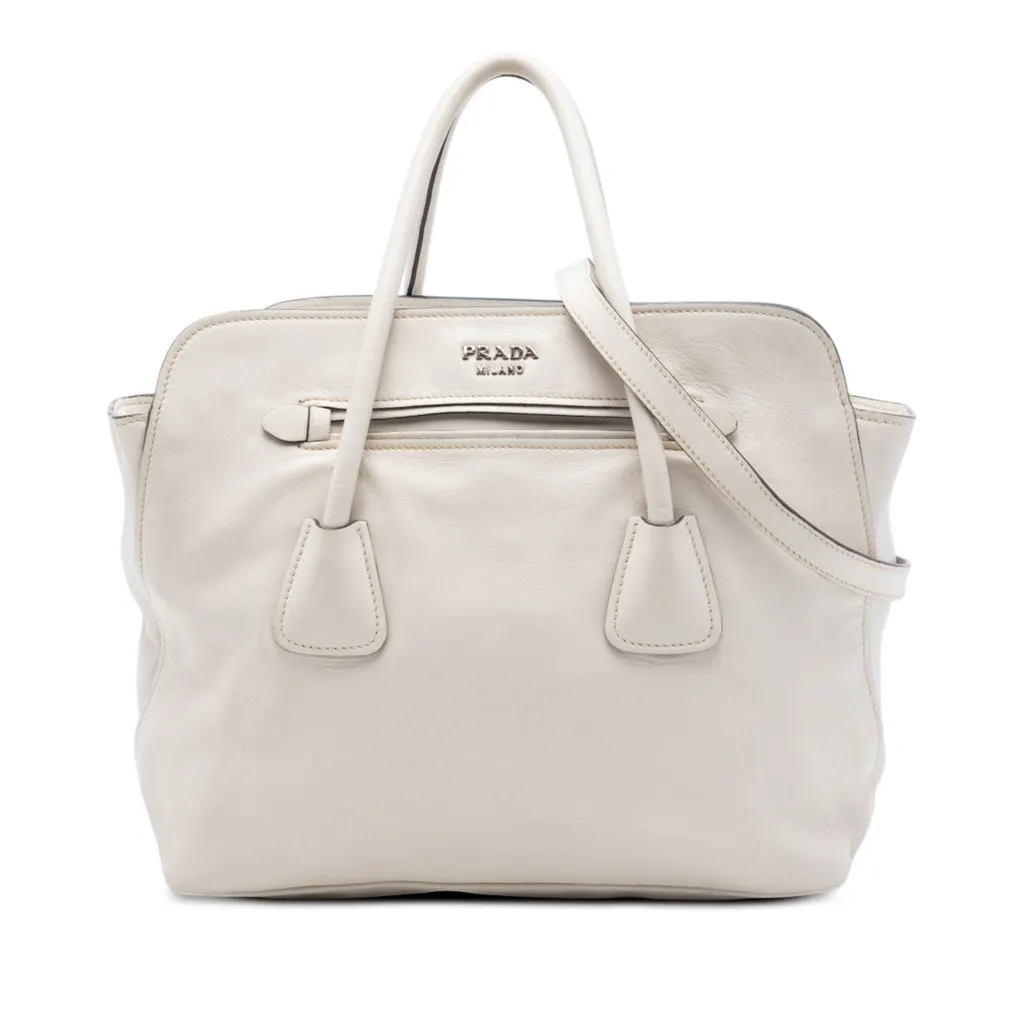 Prada Soft Calf Convertible Shopping Tote White Leather Very good - Front View