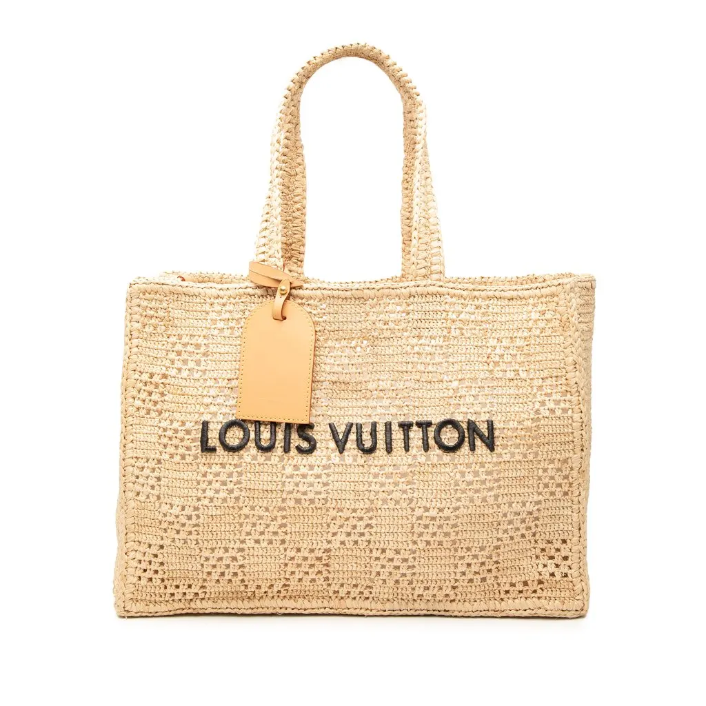 Louis Vuitton Damier Raffia Summer Shopper Tote MM Beige Very good - Front View