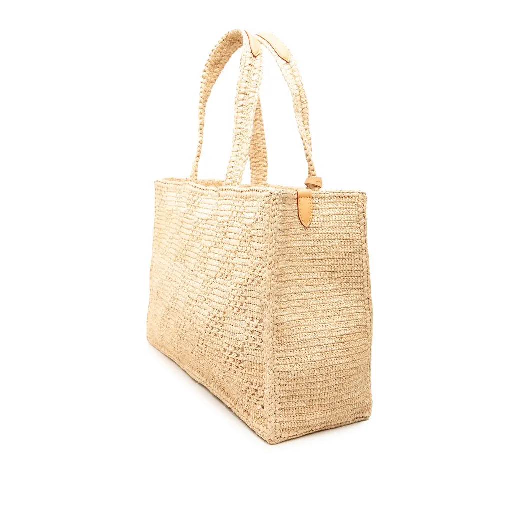 Louis Vuitton Damier Raffia Summer Shopper Tote MM Beige Very good - Back View