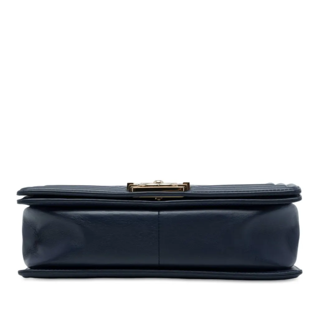 Chanel Old Medium Quilted Lambskin Boy Flap Blue Leather Very good - Inside View
