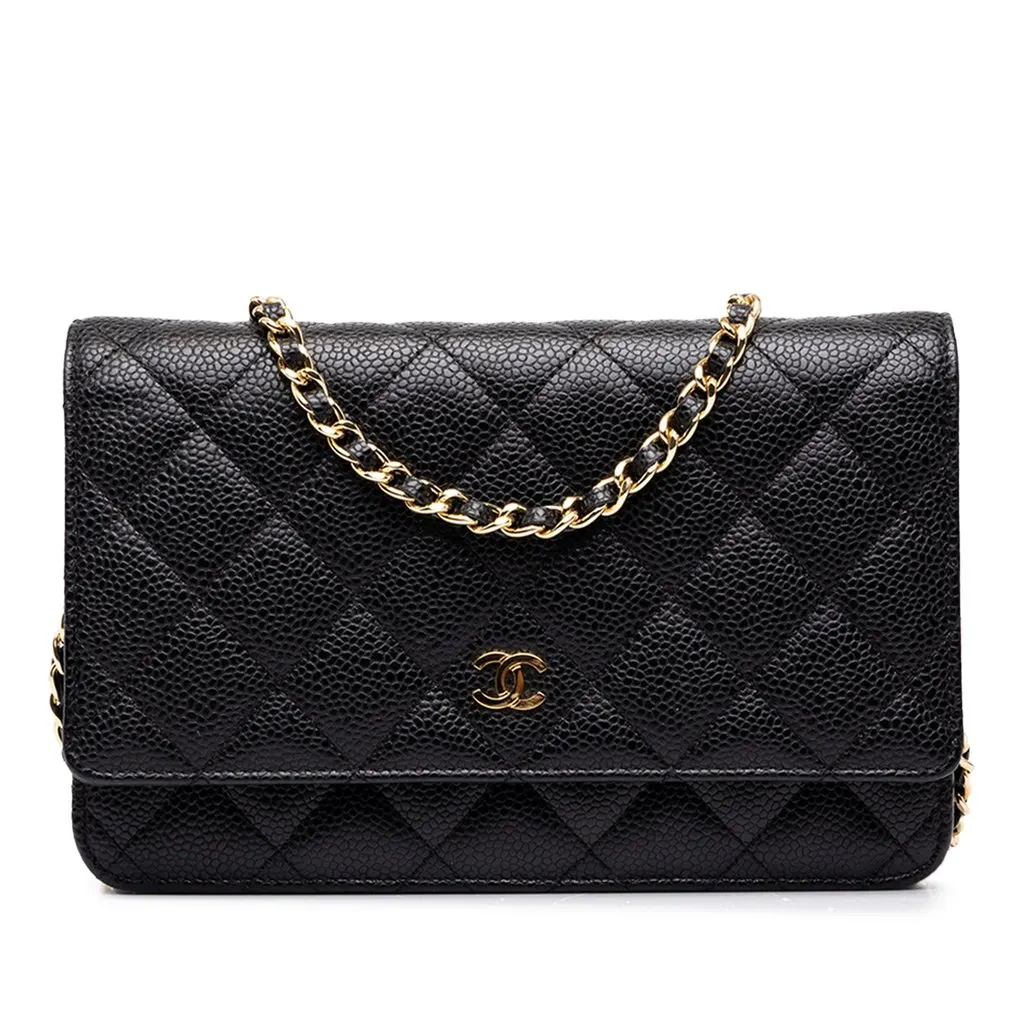 Chanel CC Quilted Caviar Wallet on Chain Black Leather Very good - Front View