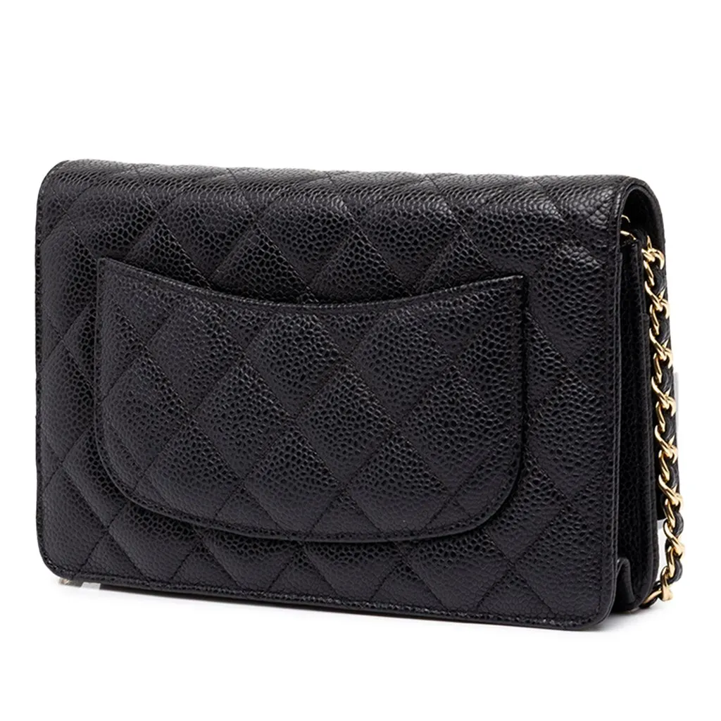 Chanel CC Quilted Caviar Wallet on Chain Black Leather Very good - Back View