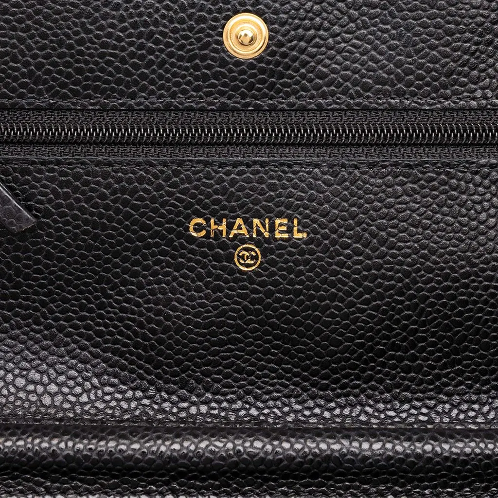 Chanel CC Quilted Caviar Wallet on Chain Black Leather Very good - Box View