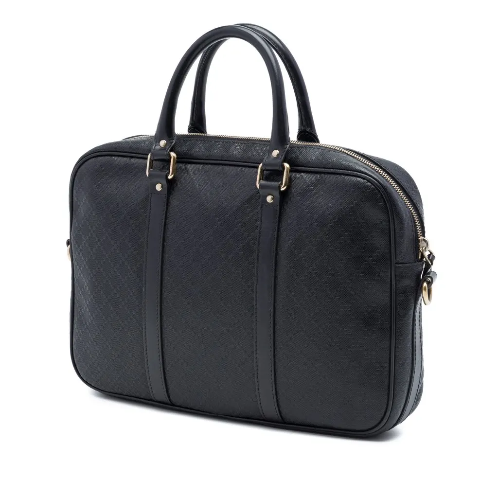 Gucci Medium Diamante Calfskin Bright Business Bag Black Leather Very good - Back View