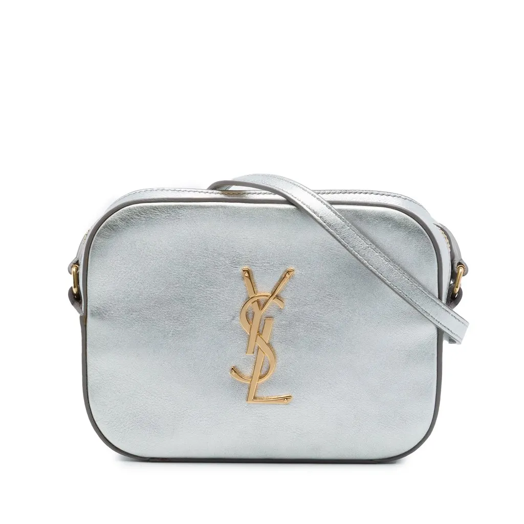 Saint Laurent Small Metallic Calfskin Classic Monogram Camera Bag Silver Leather Very good - Front View