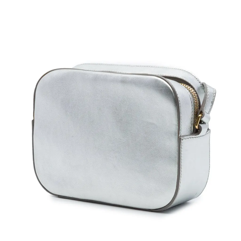 Saint Laurent Small Metallic Calfskin Classic Monogram Camera Bag Silver Leather Very good - Back View