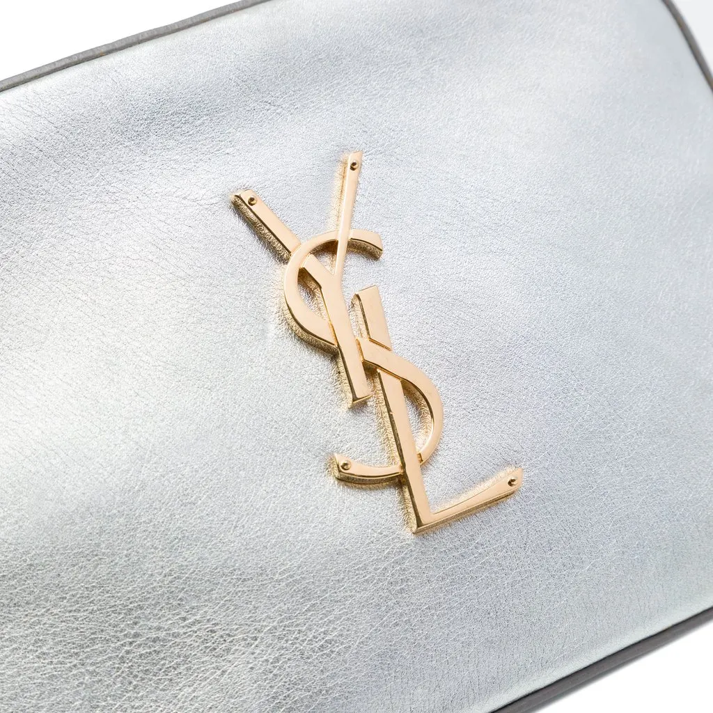 Saint Laurent Small Metallic Calfskin Classic Monogram Camera Bag Silver Leather Very good - Box View