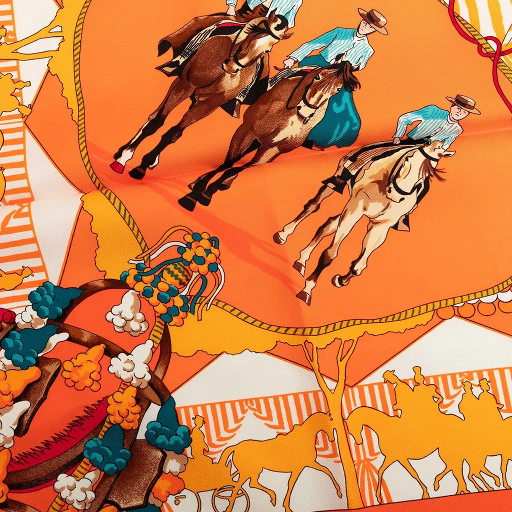 Hermès Feria de Sevilla Silk Scarf 90 Orange Very good - Model View
