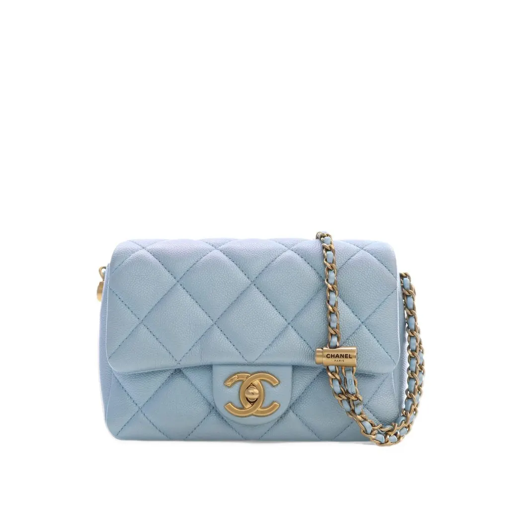 Chanel Mini Quilted Iridescent Caviar My Perfect Flap Blue Leather Very good - Front View