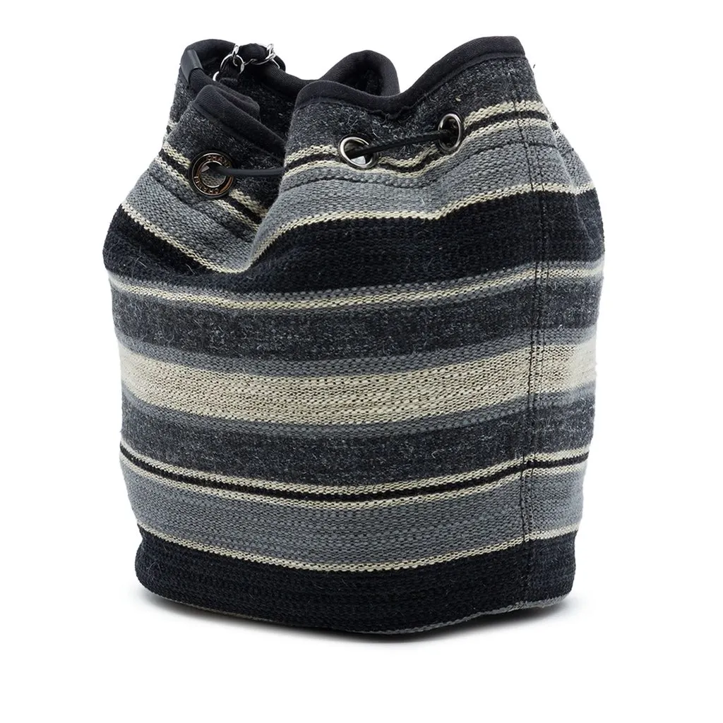 Chanel Canvas and Wool Striped Deauville Drawstring Bucket Bag MultiColor Very good - Back View