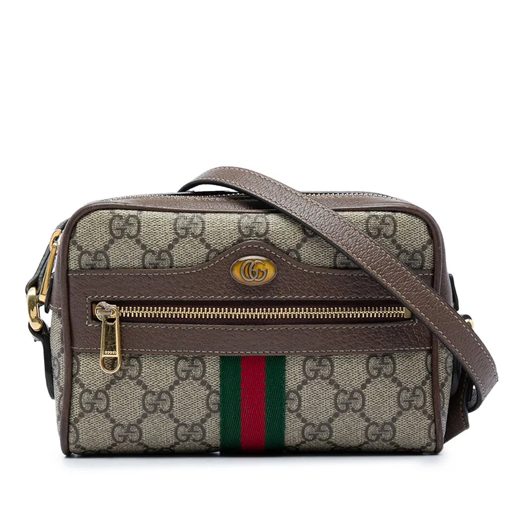 Gucci Mini GG Supreme Web Ophidia Crossbody Beige Canvas Good - Front View