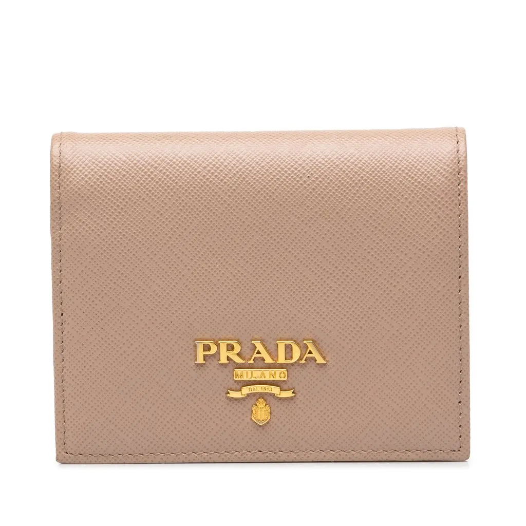 Prada Saffiano Bifold Small Wallet Brown Leather Very good - Front View