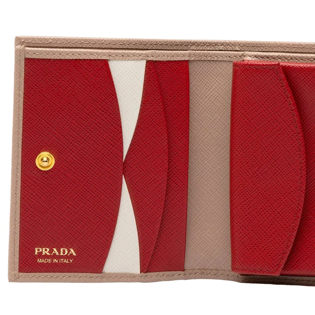 Prada Saffiano Bifold Small Wallet Brown Leather Very good - Model View