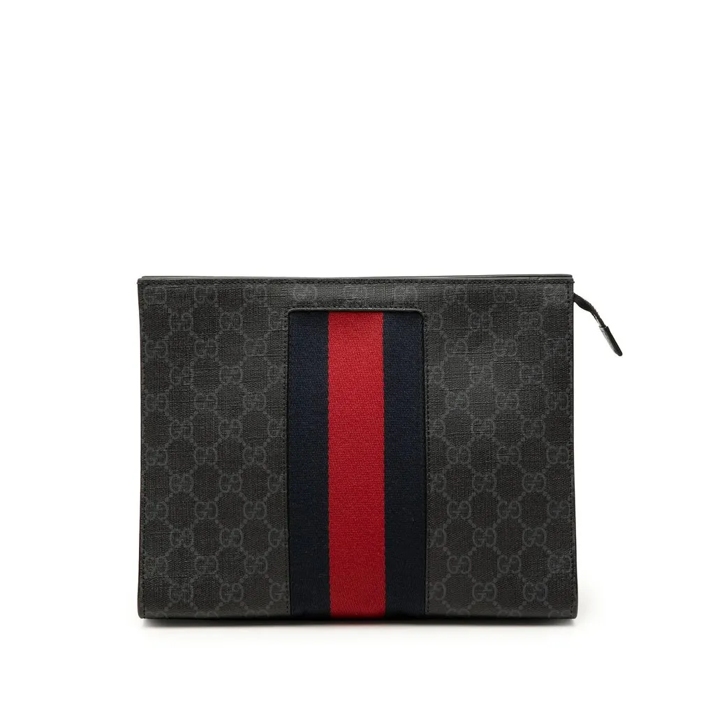 Gucci GG Supreme Web Clutch Black Very good - Front View