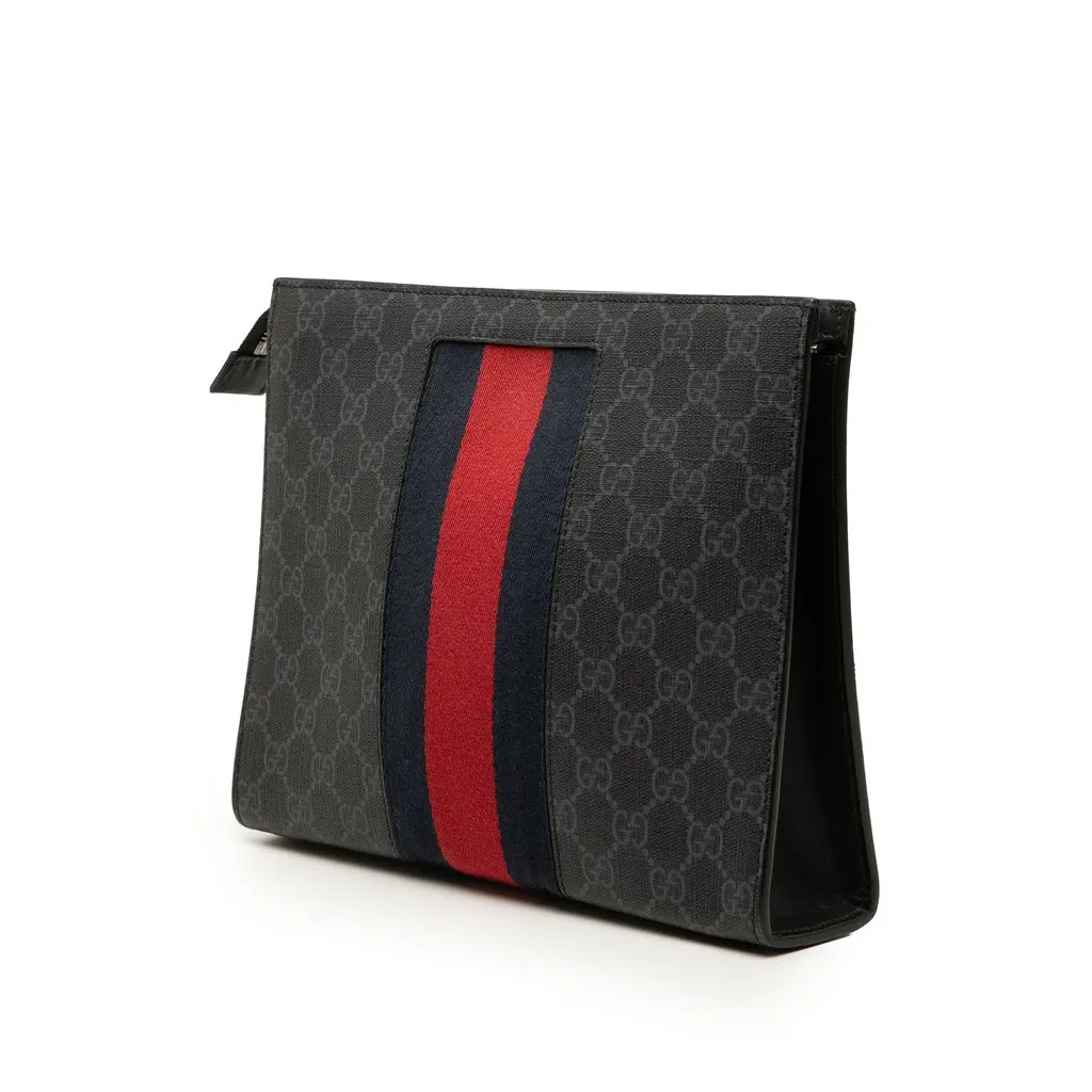 Gucci GG Supreme Web Clutch Black Very good - Back View