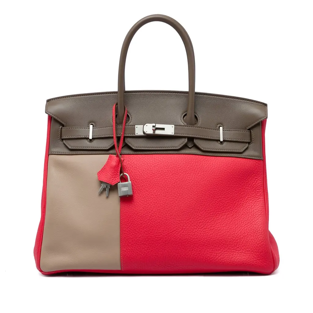 Hermès Tricolor Clemence and Swift Birkin Cascade Retourne 35 Pink Leather Very good - Front View