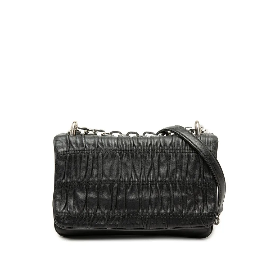 Prada Nappa Gaufre Shoulder Bag Black Leather Very good - Front View
