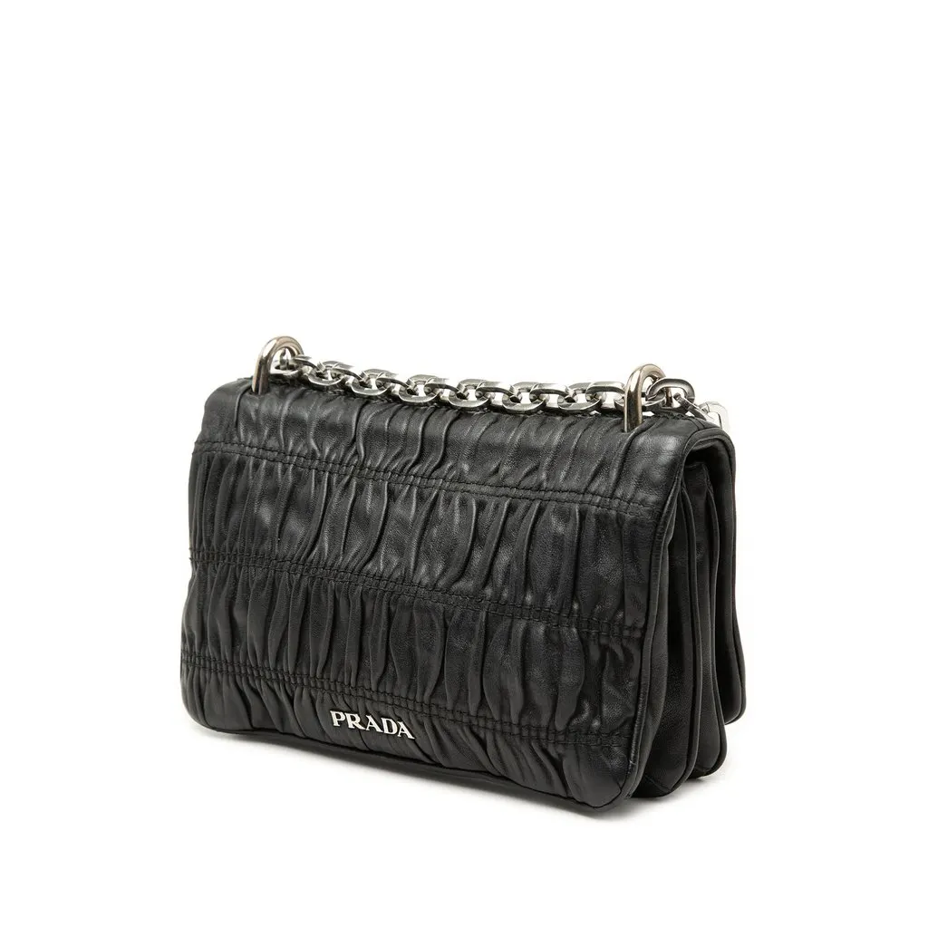 Prada Nappa Gaufre Shoulder Bag Black Leather Very good - Back View