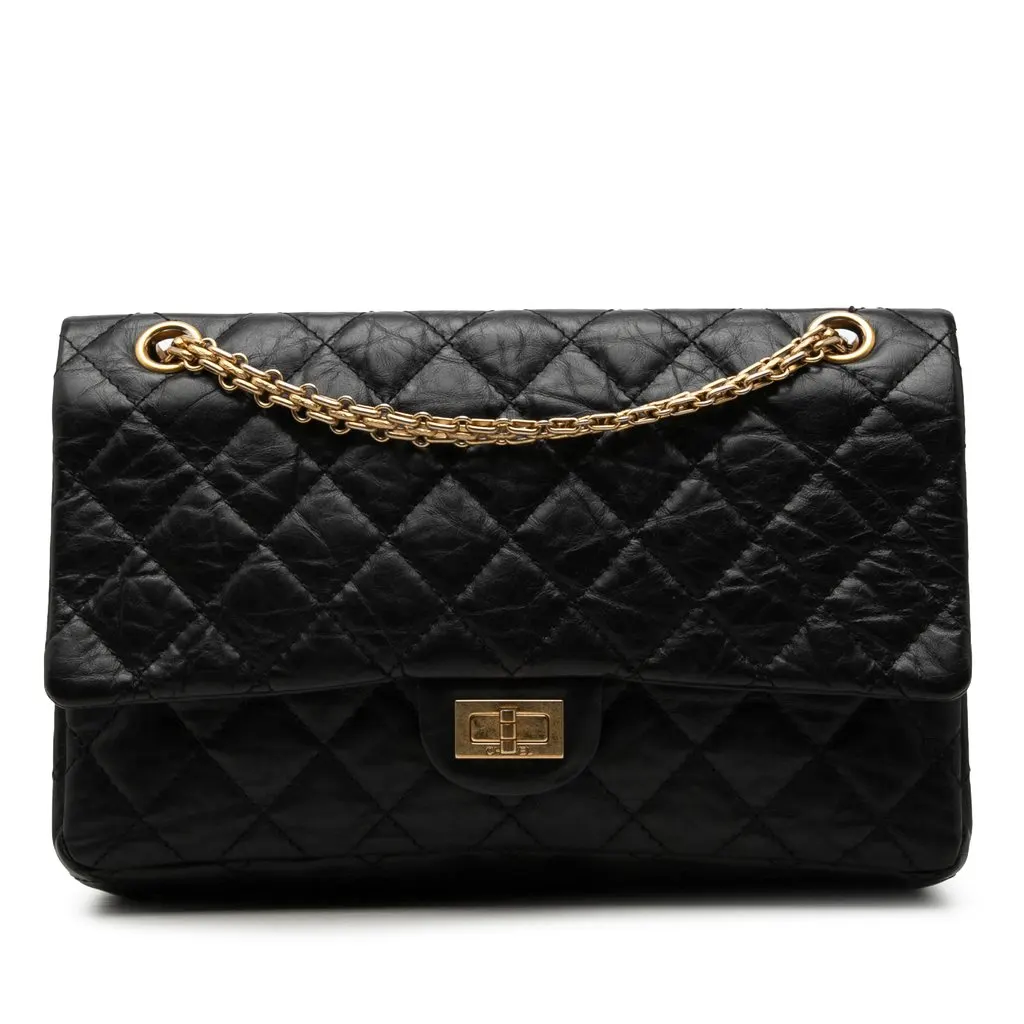 Chanel Quilted Aged Calfskin Reissue 2.55 Double Flap 226 Black Leather Very good - Front View