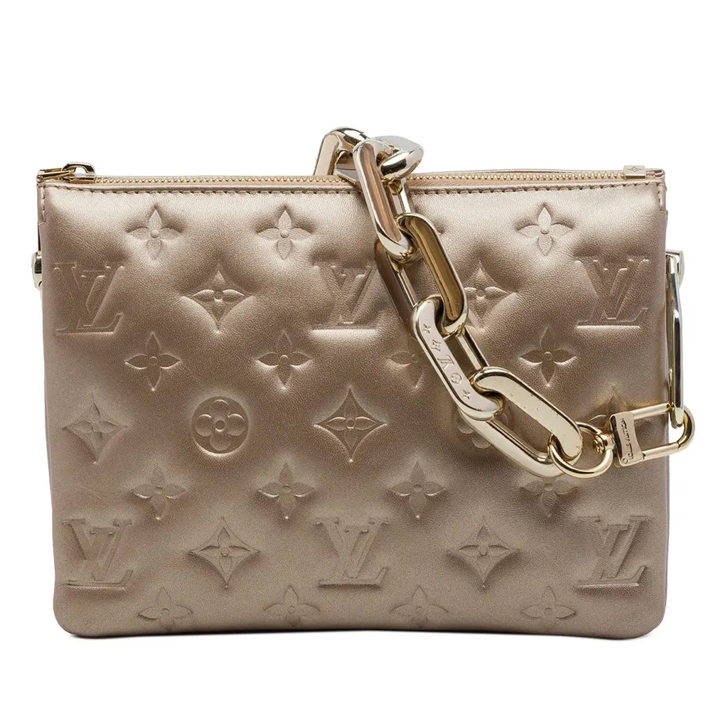 Louis Vuitton Monogram Embossed Puffy Lambskin Coussin BB Gold Leather Very good - Front View