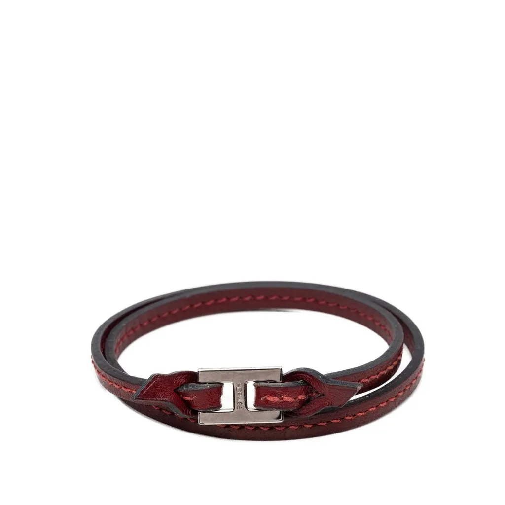 Hermès Leather Tillet Double Tour Bracelet Red Leather Very good - Front View