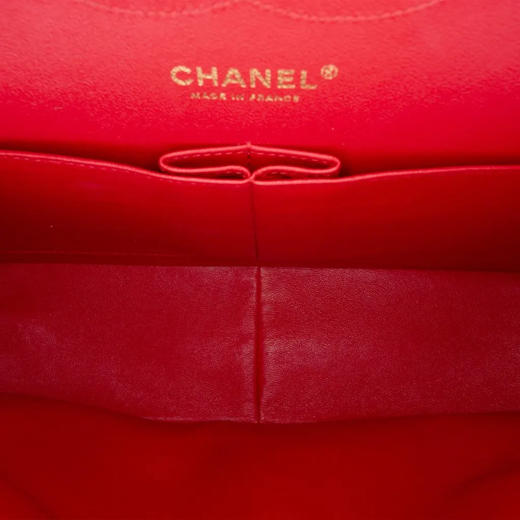 Chanel Jumbo Classic Lambskin Double Flap Red Leather Good - Model View