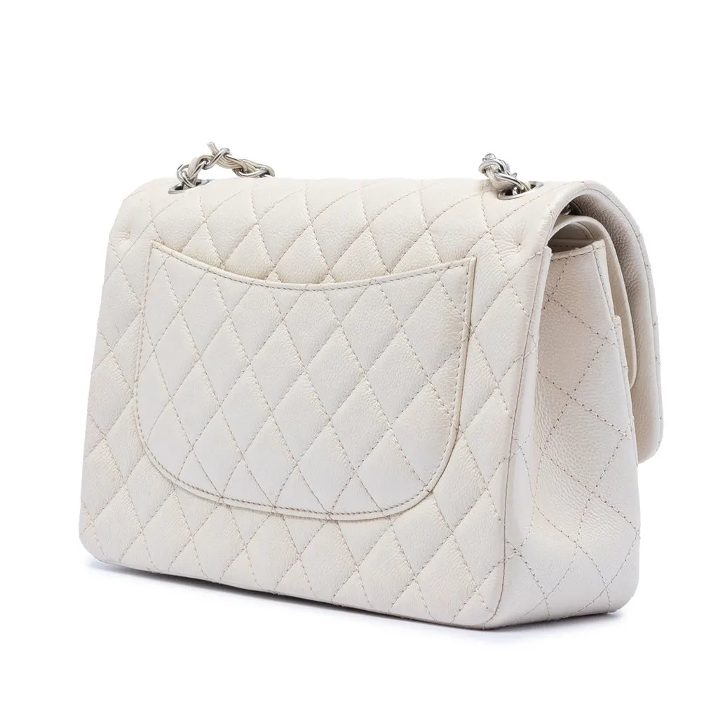 Chanel Jumbo Classic Iridescent Caviar Double Flap White Leather Very good - Back View