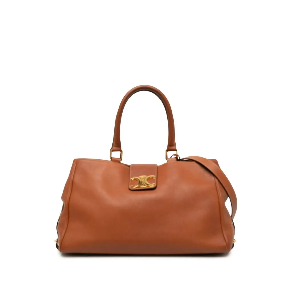 Celine Medium Supple Calfskin Appoline Satchel Brown Leather Very good - Front View