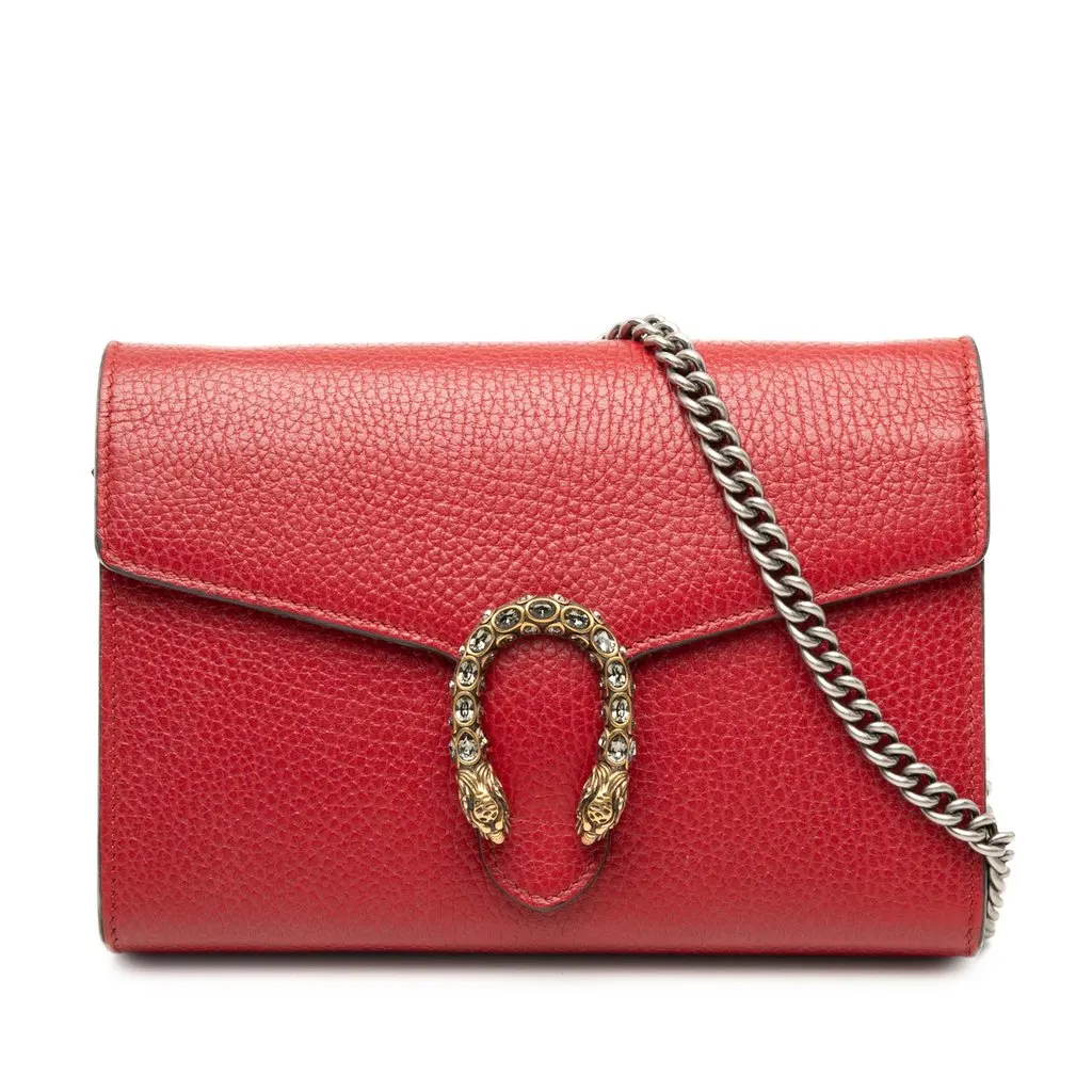 Gucci Calfskin Dionysus Wallet on Chain Red Leather Very good - Front View