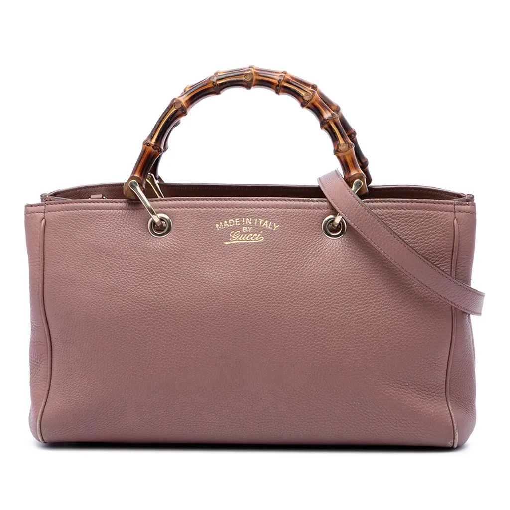 Gucci Medium Calfskin Bamboo Shopper Satchel Pink Leather Good - Front View