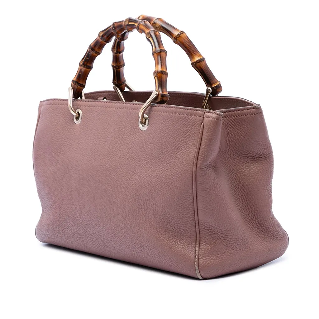 Gucci Medium Calfskin Bamboo Shopper Satchel Pink Leather Good - Back View