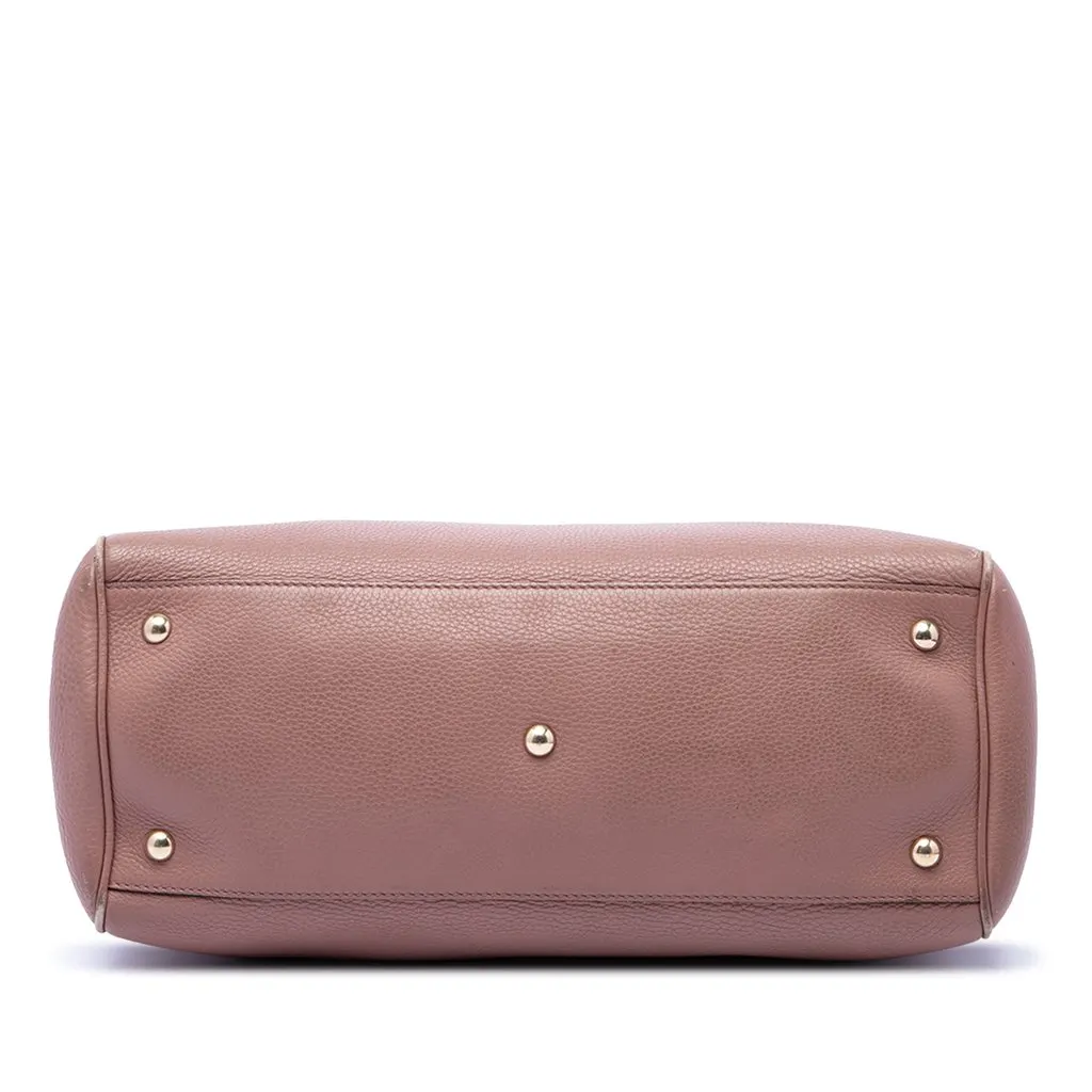 Gucci Medium Calfskin Bamboo Shopper Satchel Pink Leather Good - Inside View