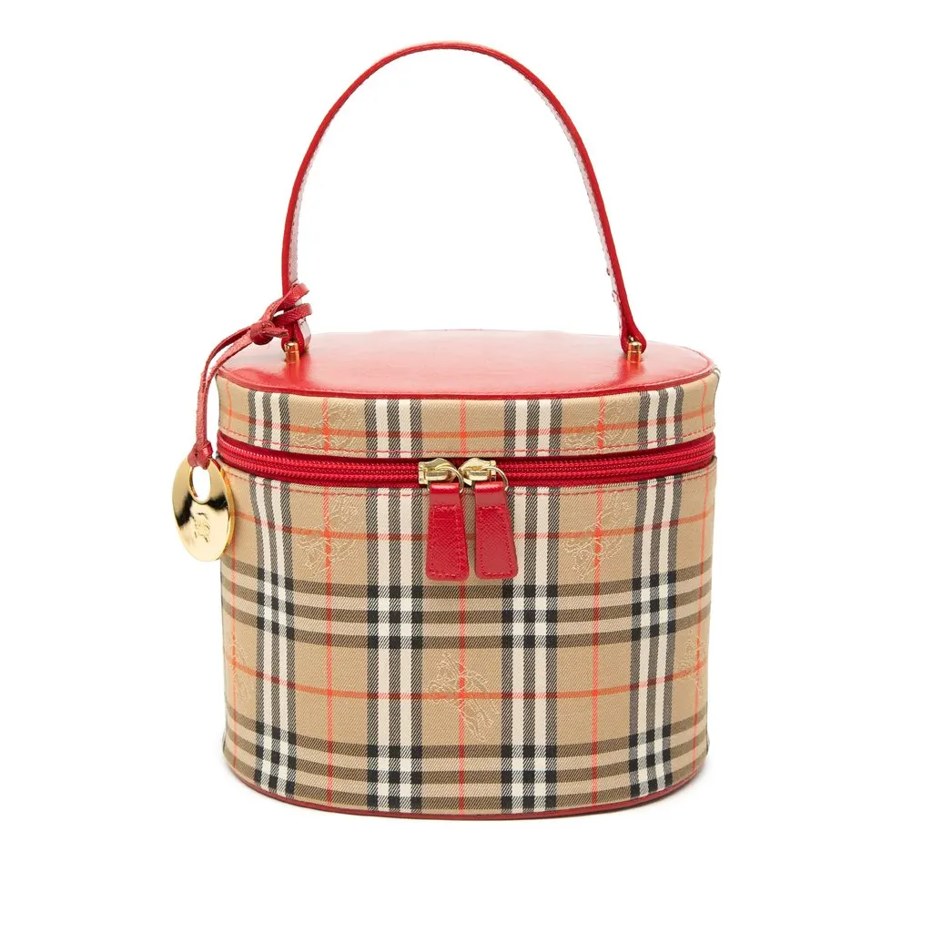 Burberry Haymarket Check Canvas Vanity Bag Beige Very good - Front View